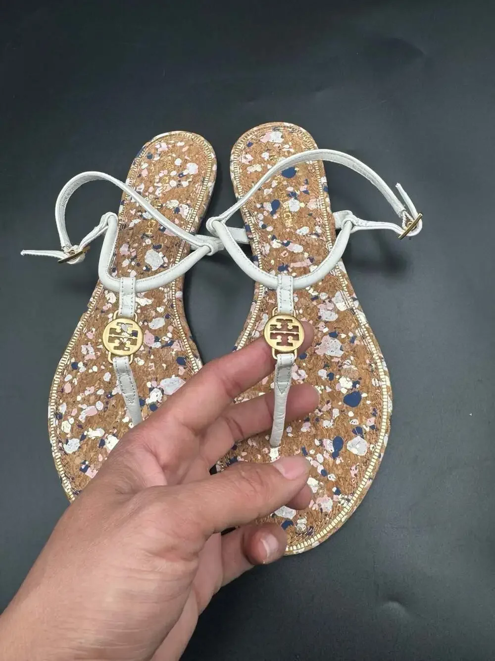 Tory Burch Miller Cork Splatter Ankle Strap Sandals Size 7M